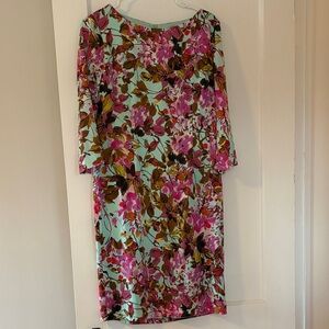 St. John Multicolor Floral 3/4 Sleeve Silk Dress